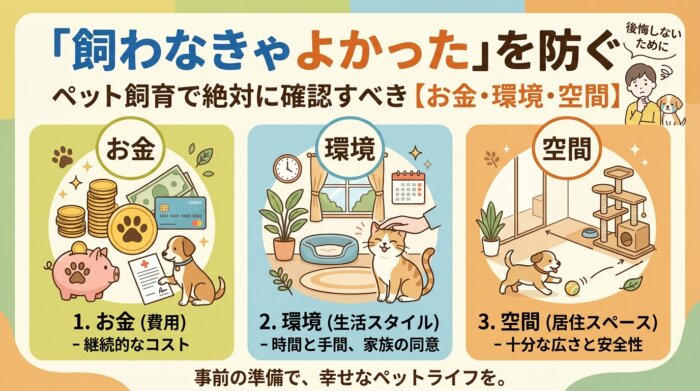 「飼わなきゃよかった」を防ぐ!ペット飼育で絶対に確認すべき【お金・環境・空間】